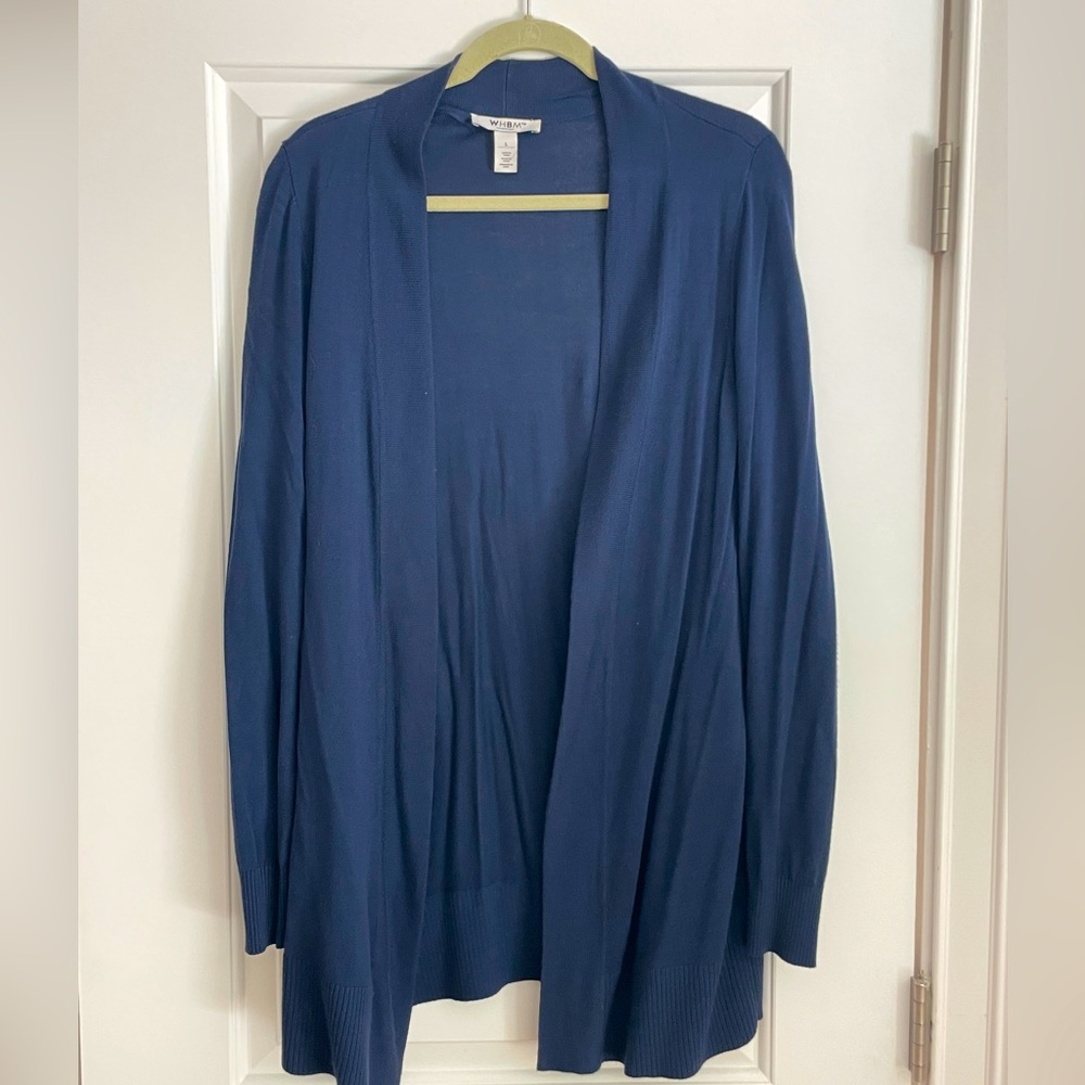 Women's White House Black Market Long Open Cardigan Size L Blue
